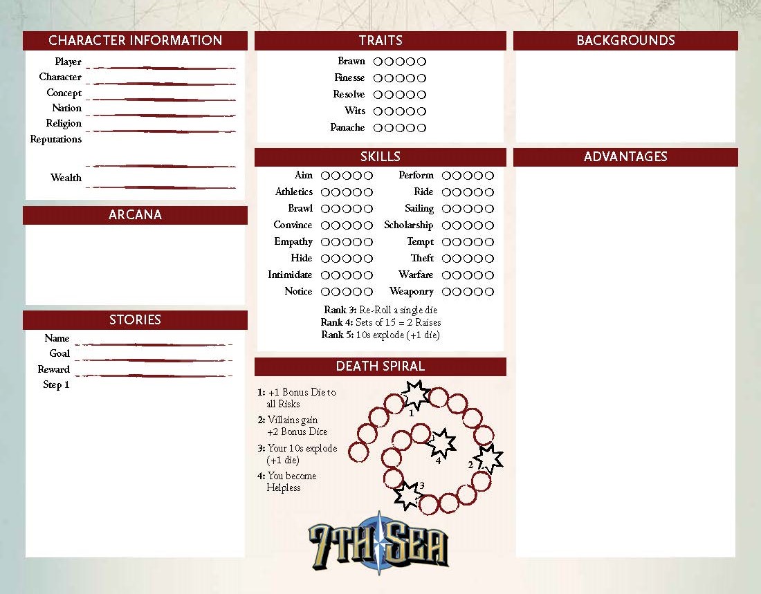 7thSea2e Character Sheet from Core Rulebook